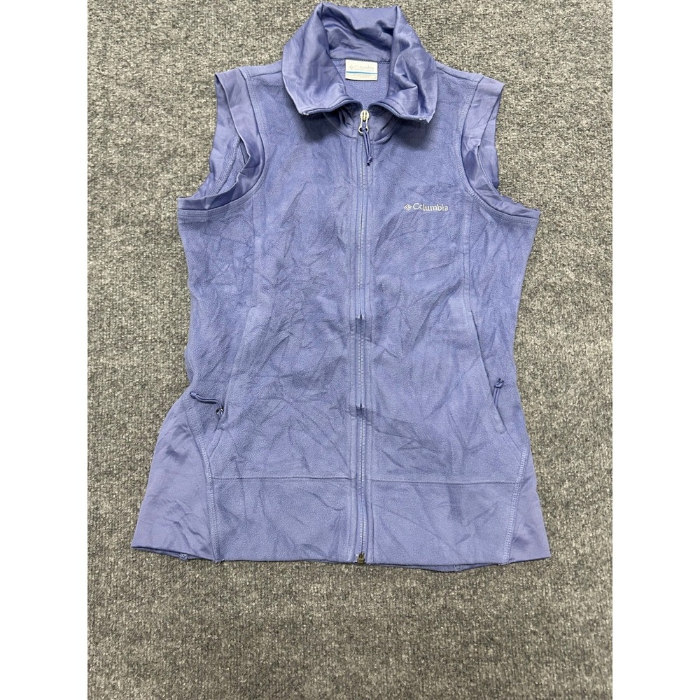 Columbia Vest Womens Size S Blue Fleece Full Zip Mock Neck Sleeveless Jacket